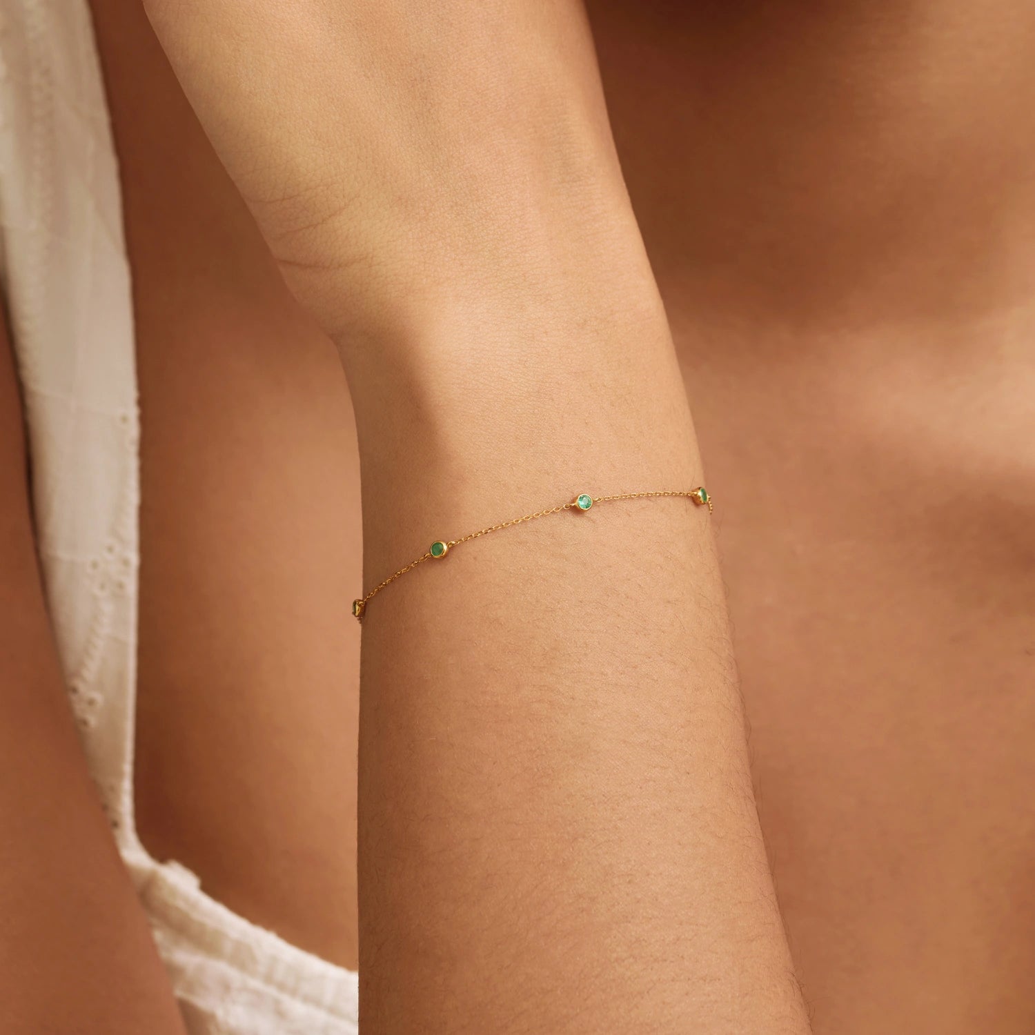 Solid Gold Five Stone Emerald Bracelet