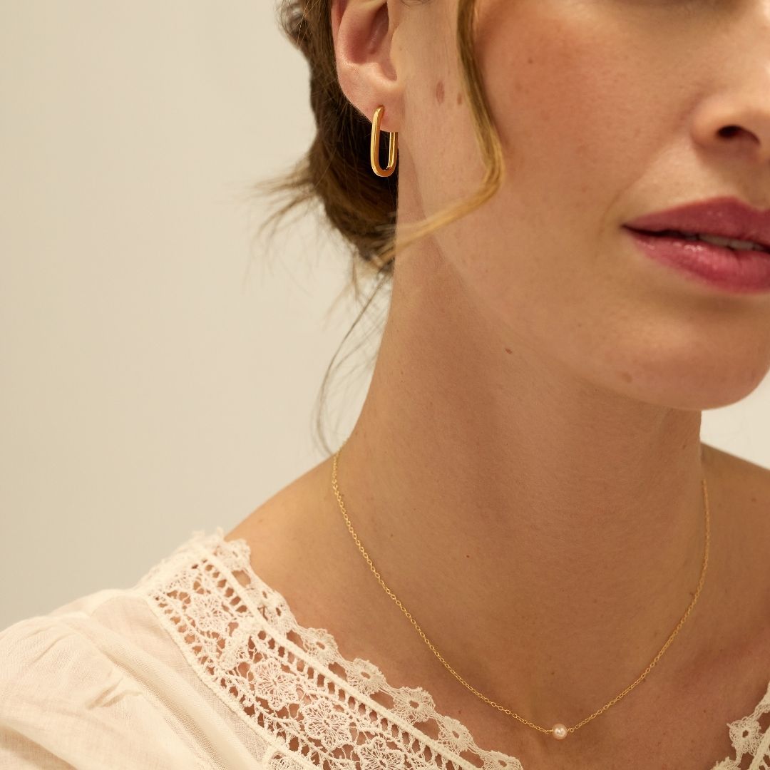 Gold Long Thin Plain Rectangle Hoop Earrings