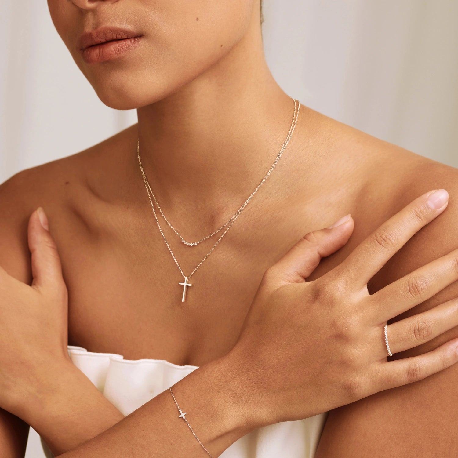 Silver Thread-through Cross Necklace