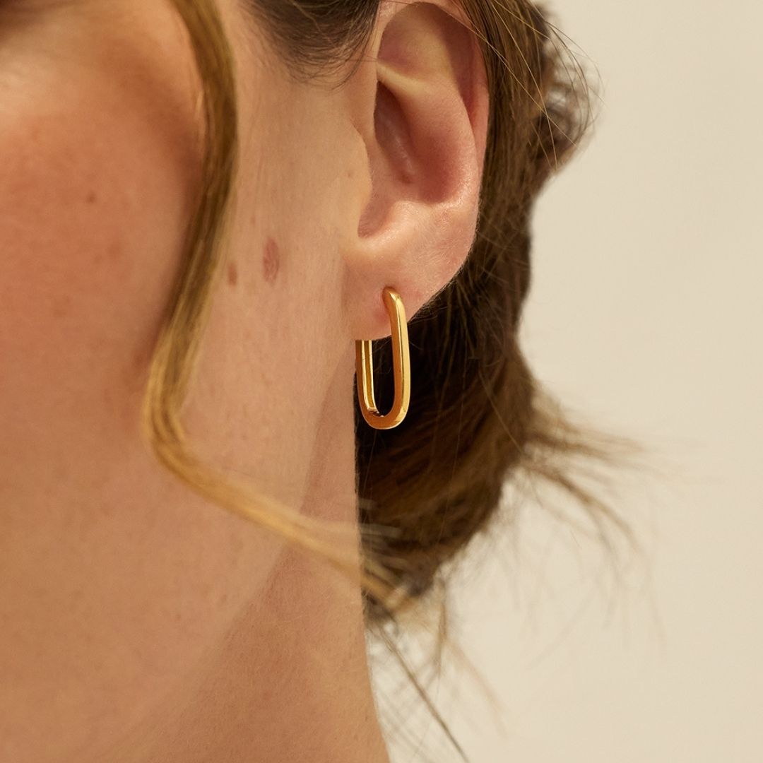 Gold Long Thin Plain Rectangle Hoop Earrings