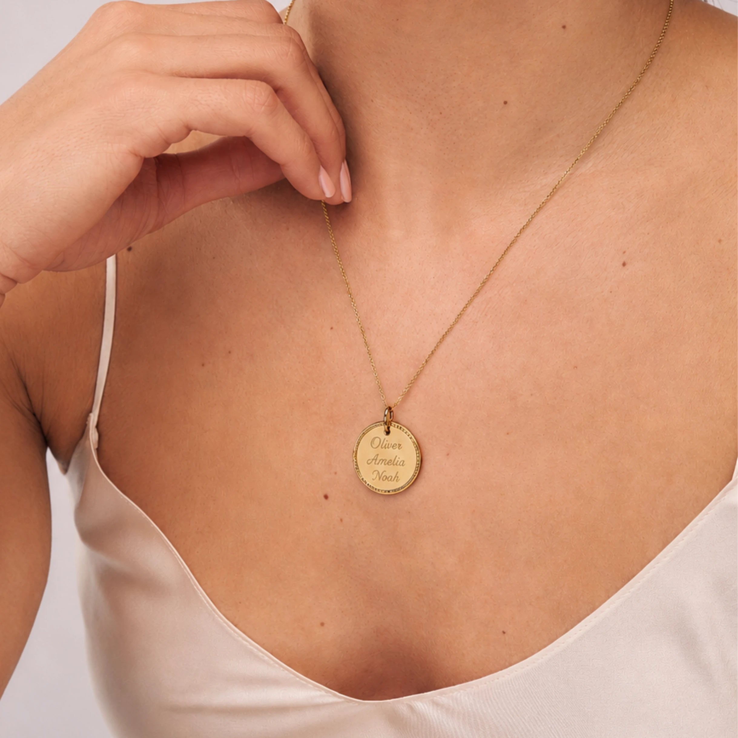 Gold Large Personalised Rope Disc Necklace