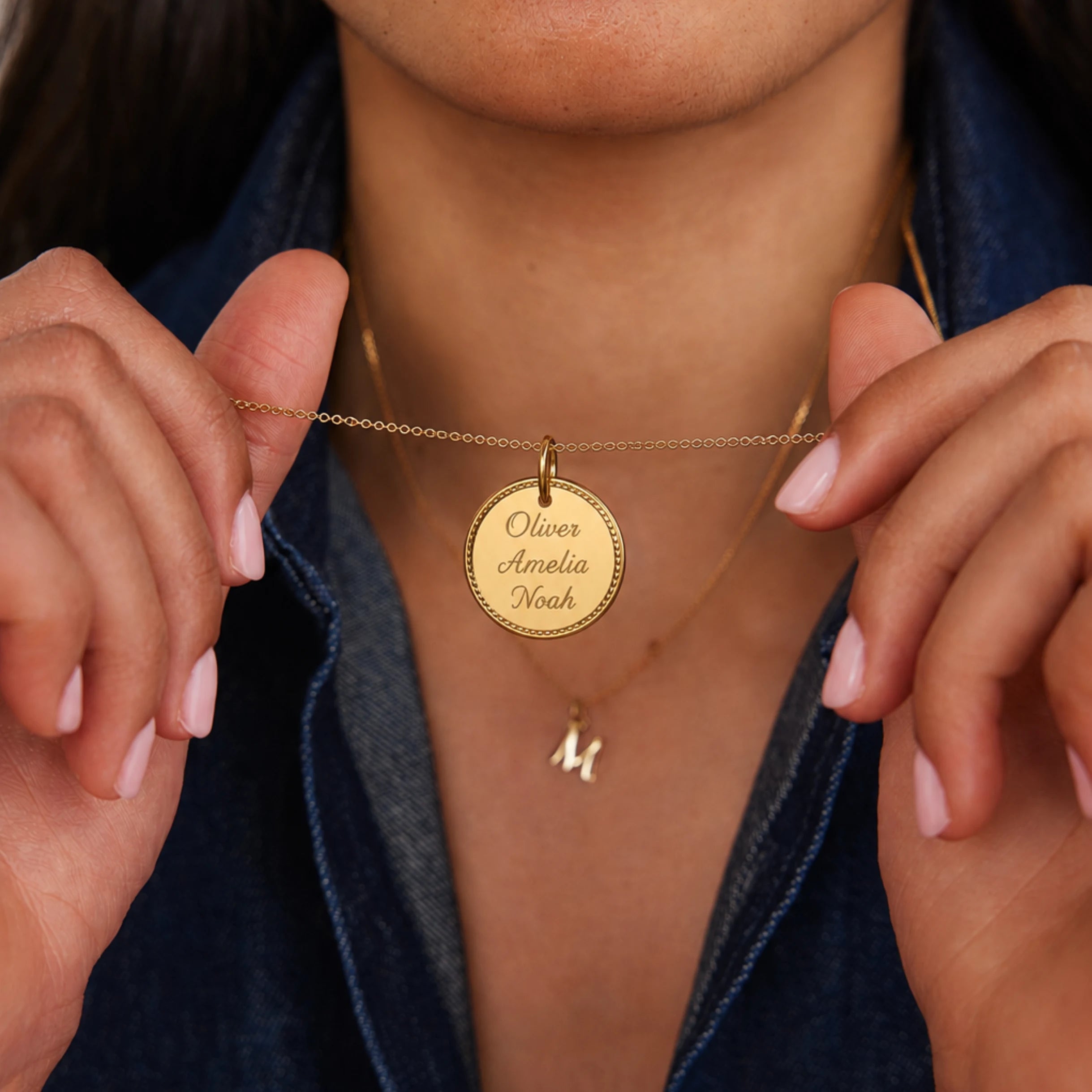 Gold Large Personalised Rope Disc Necklace