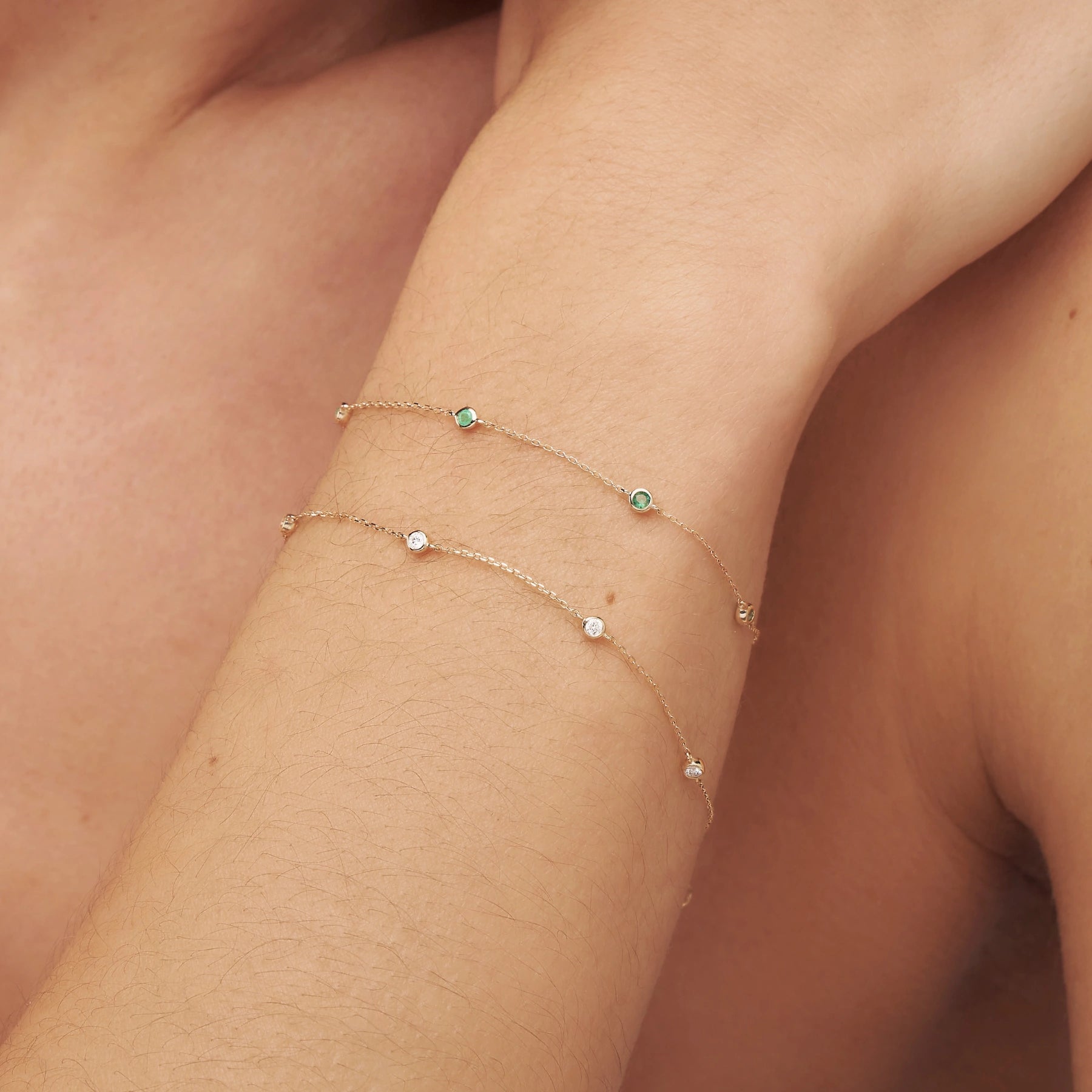 Solid Gold Five Stone Emerald Bracelet