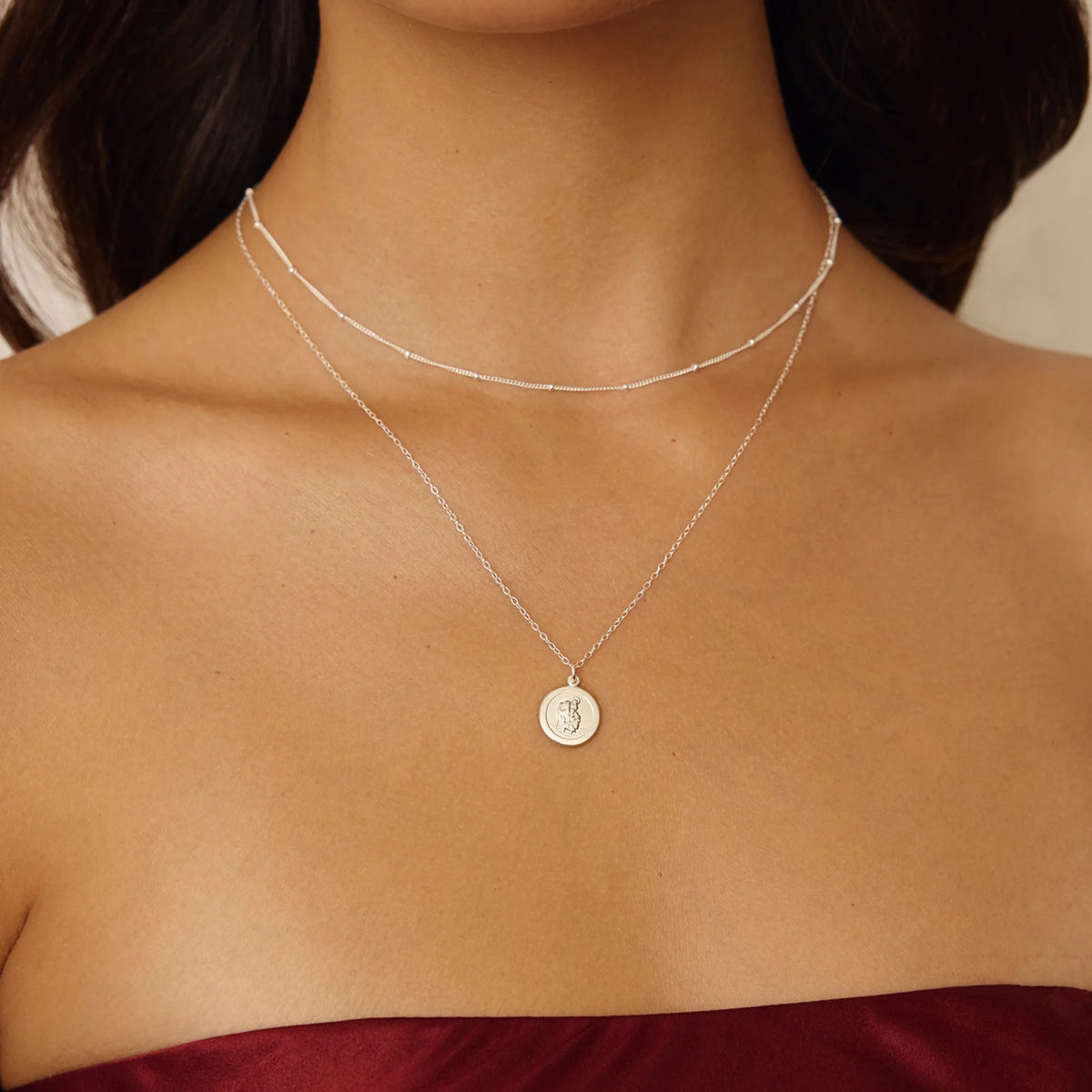 Silver Small Round St Christopher Medallion Necklace