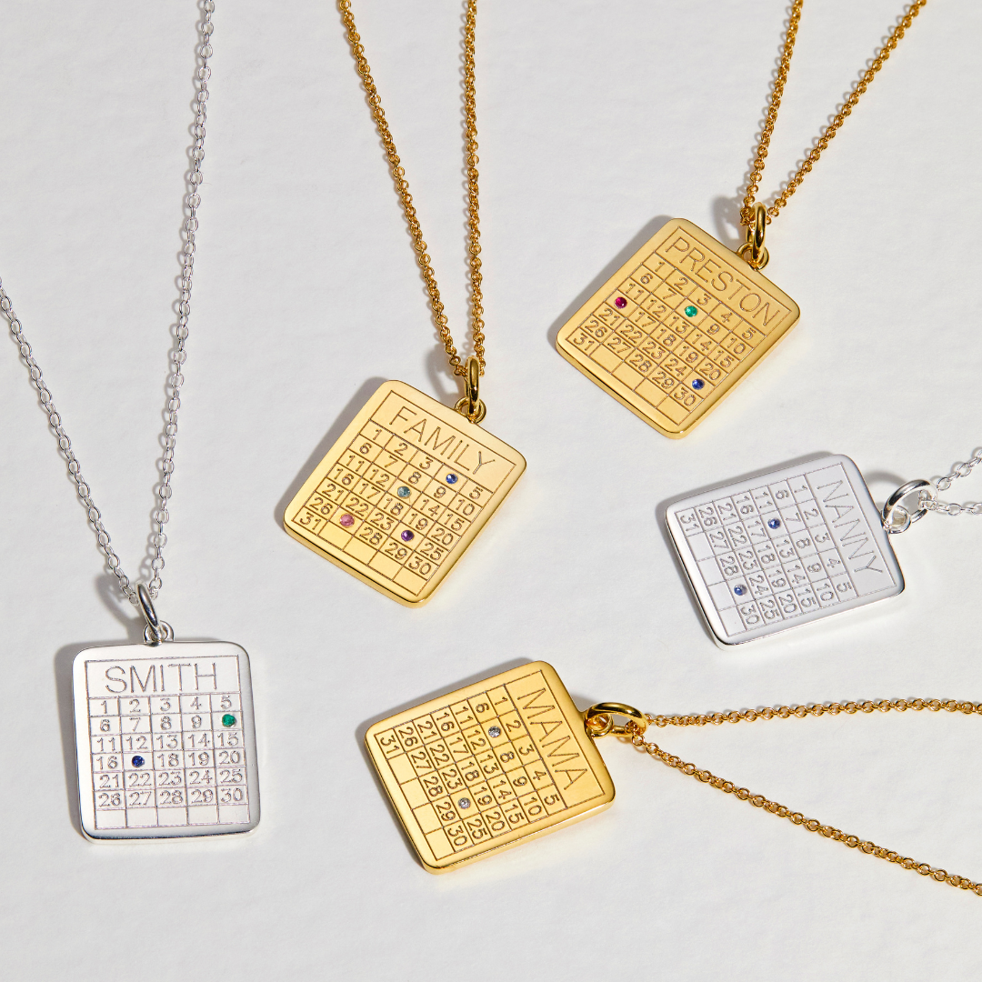 Gold Personalised Family Calendar Necklace