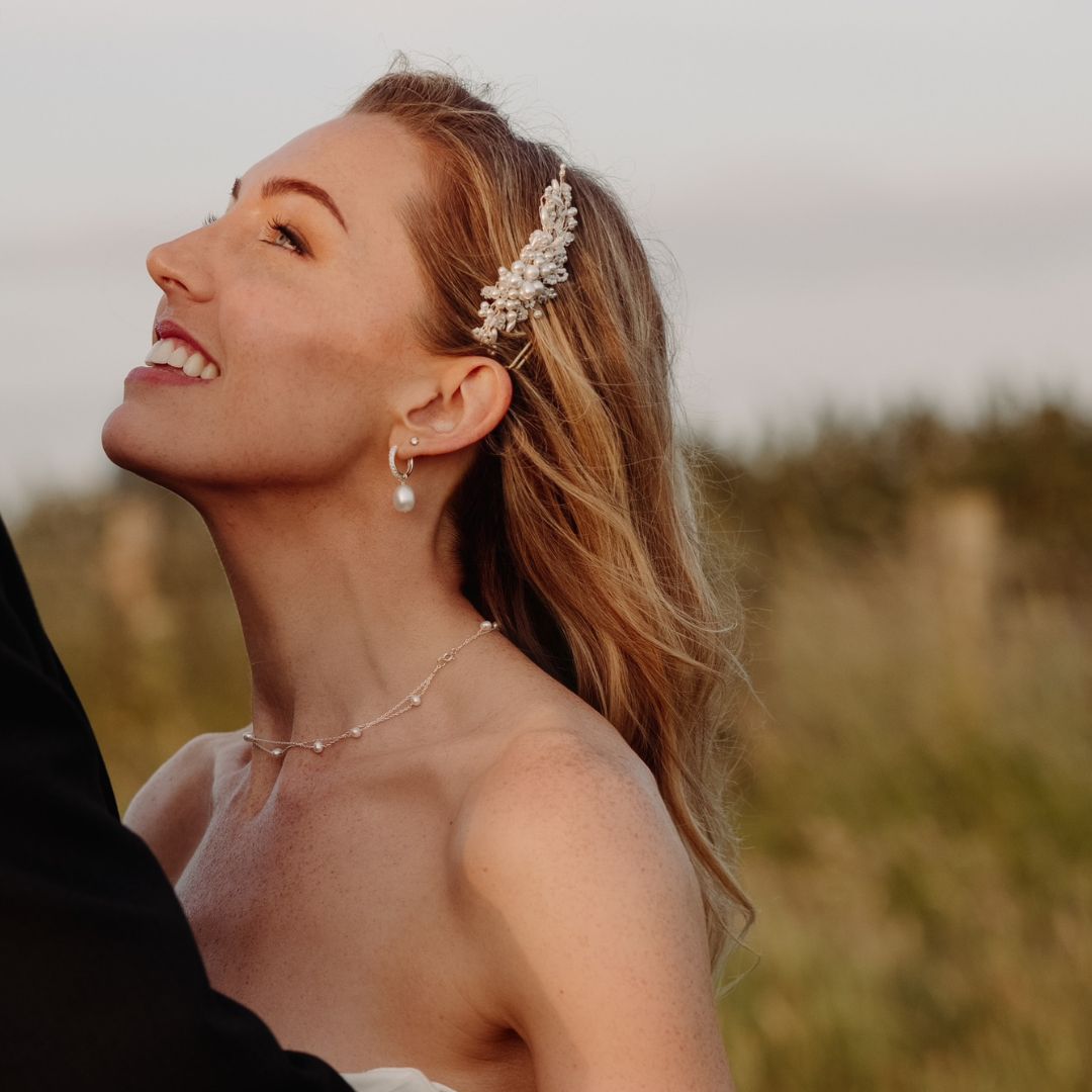 Silver Diamond Style Large Pearl Drop Hoop Earrings