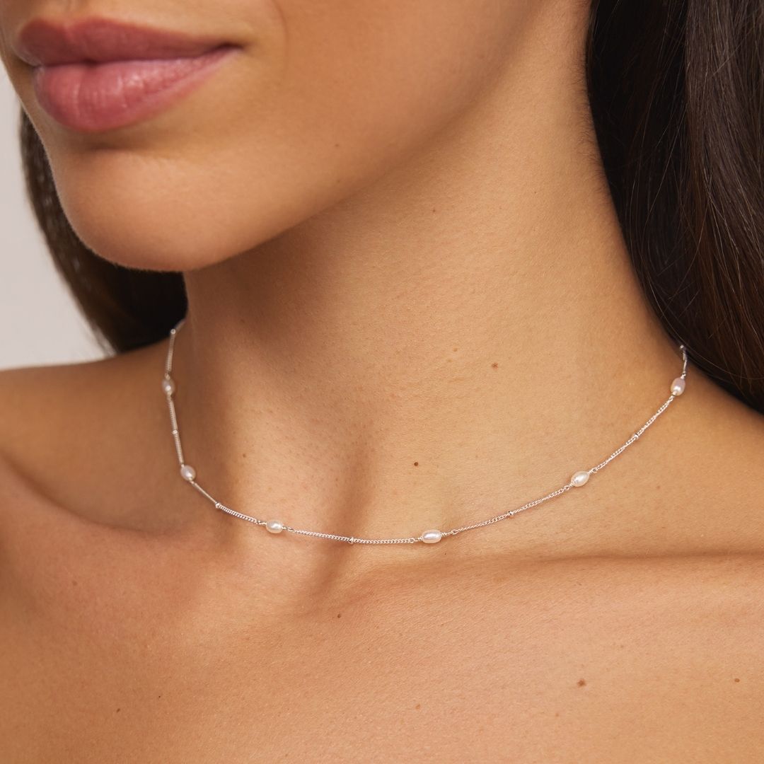 Silver Seed Pearl Satellite Choker