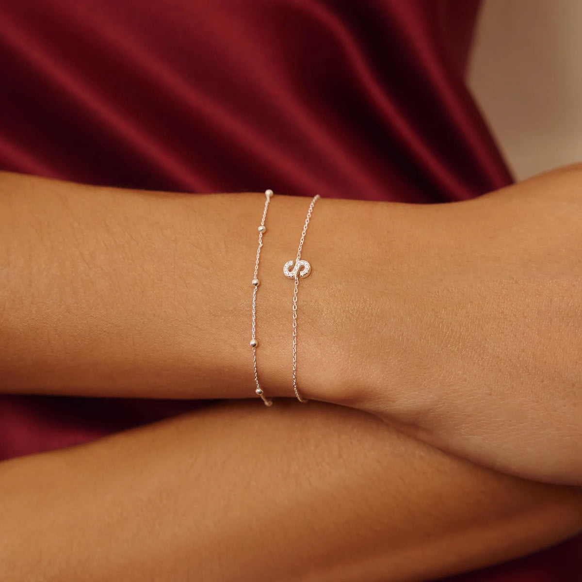 Silver Diamond Style Miniature Initial Letter Bracelet