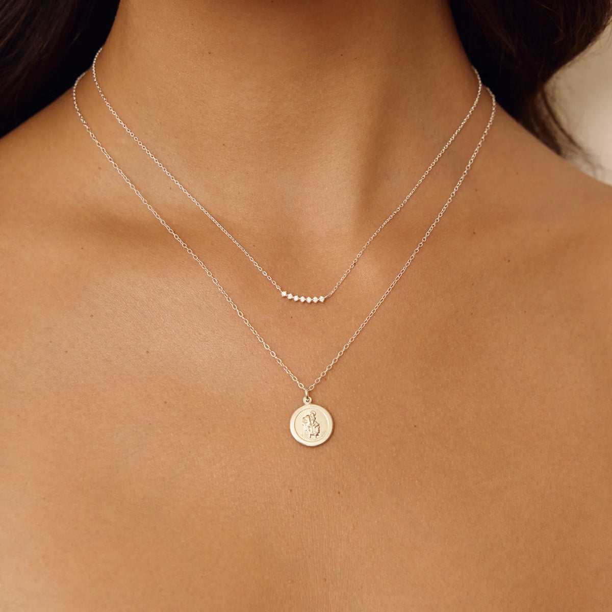 Silver Small Round St Christopher Medallion Necklace