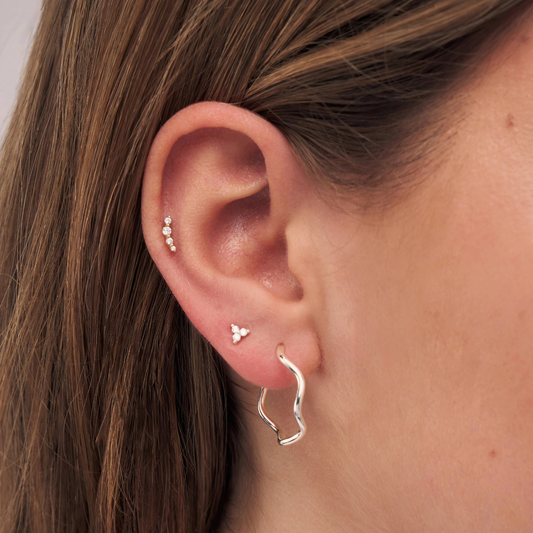 Silver Triple Diamond Style Stud Earrings