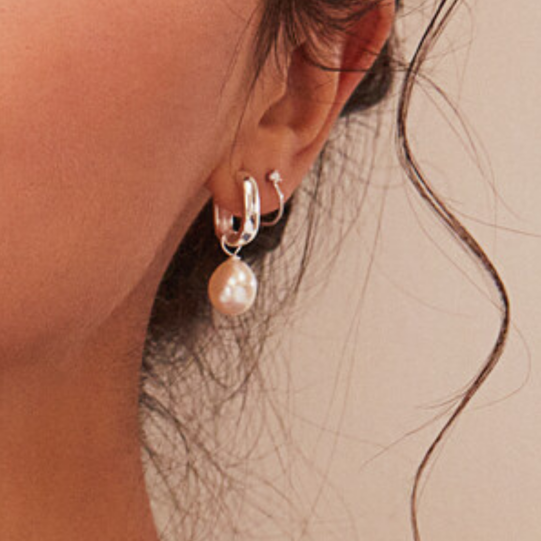 Solid White Gold Genuine Diamond Lobe Hoop Stud Earrings