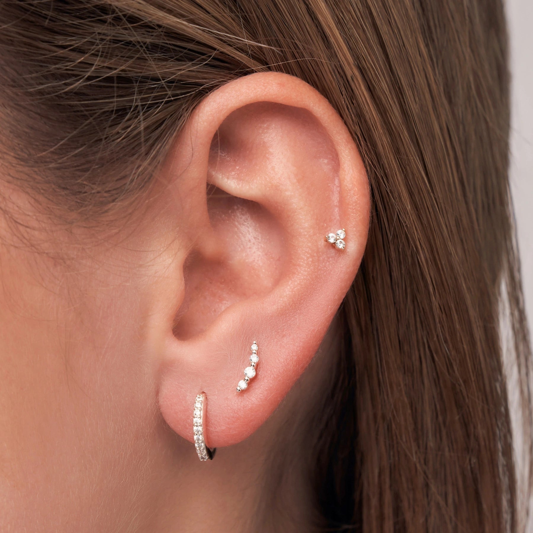 Gold Mini Ear Climber Diamond Style Stud Earrings