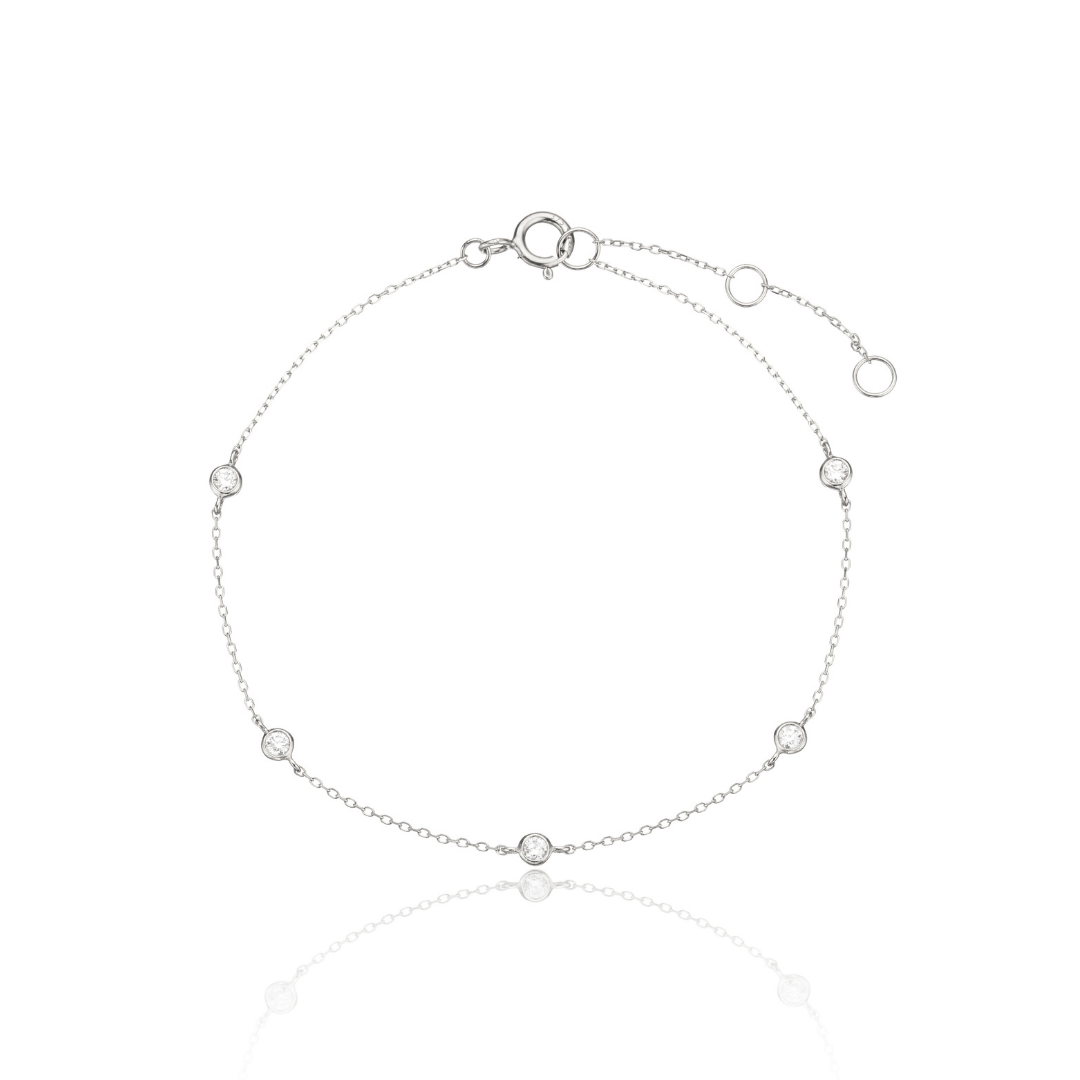Silver Five Stone Genuine Diamond Bracelet