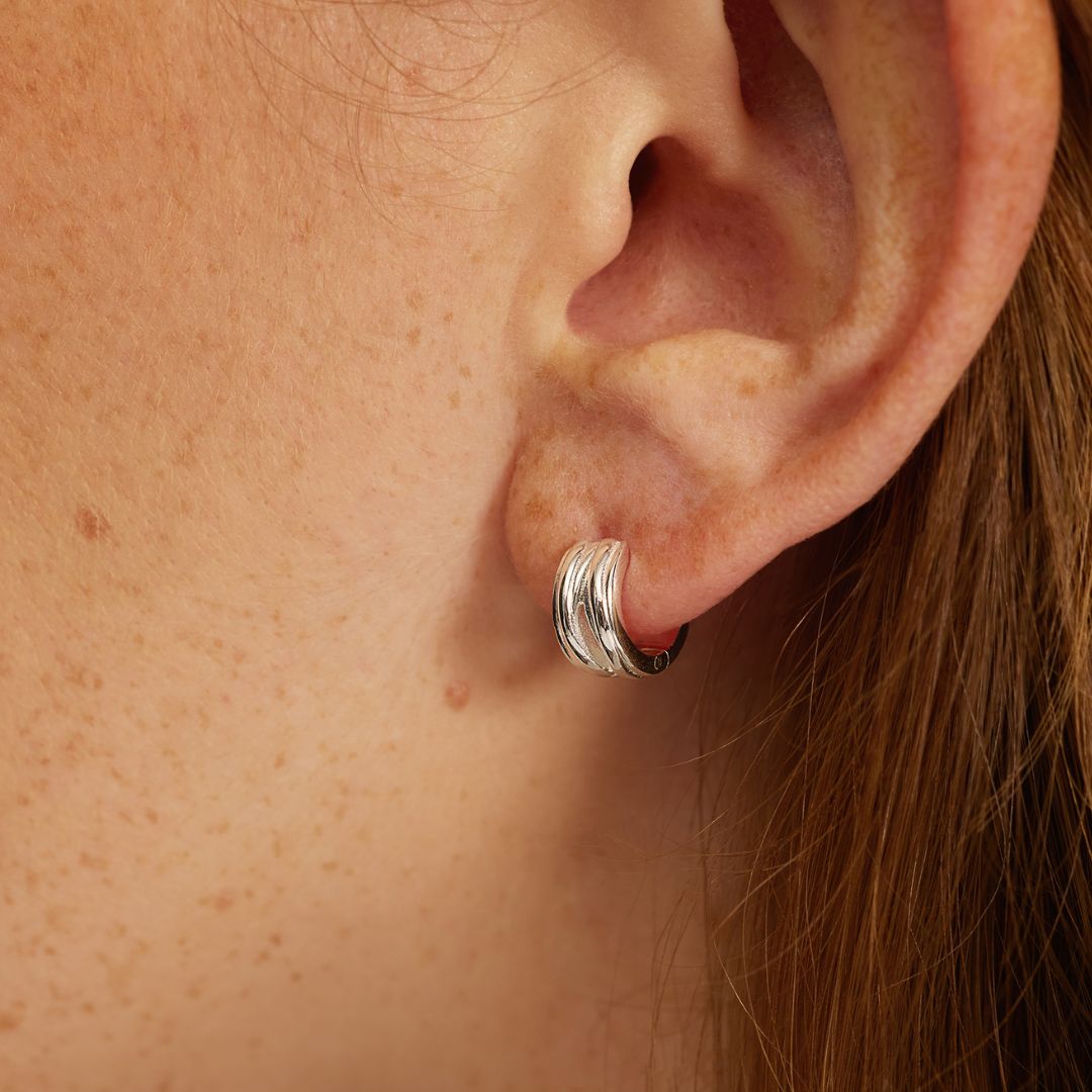 Silver Chunky Ribbed Huggie Hoop Earrings