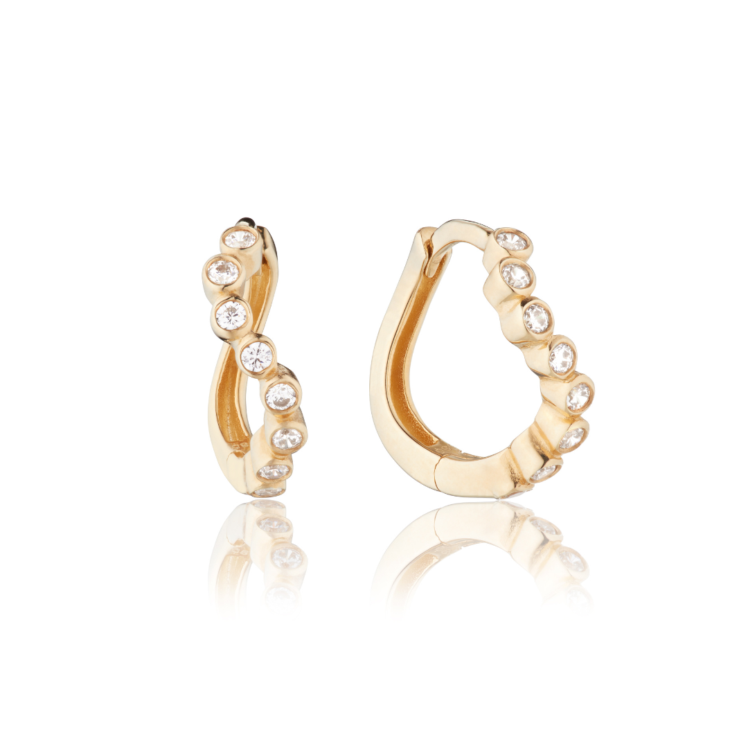Gold Diamond Style Wave Huggie Hoop Earrings