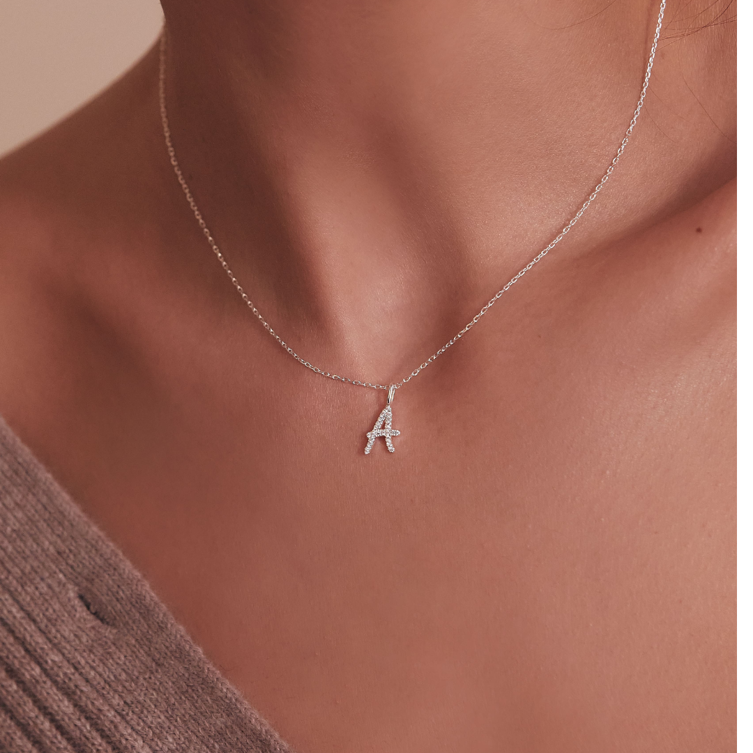 Silver Diamond Style Curve Initial Letter Necklace
