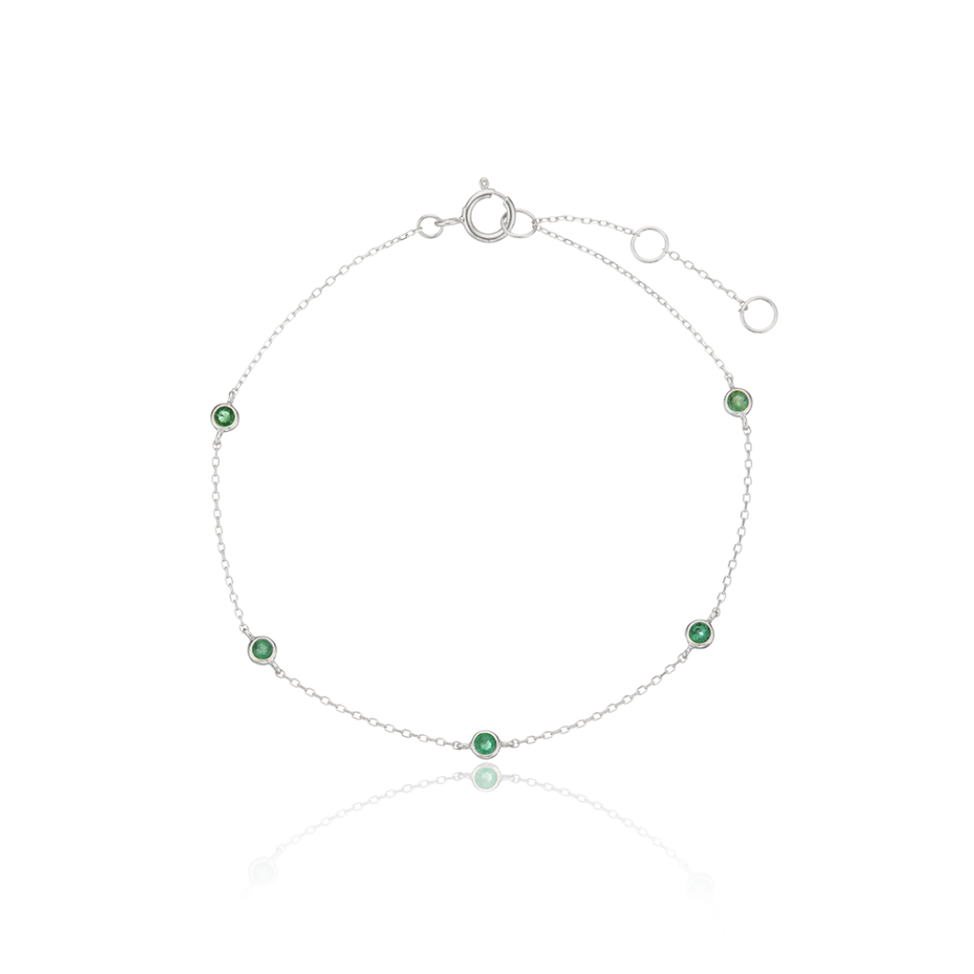 Silver Five Stone Emerald Bracelet