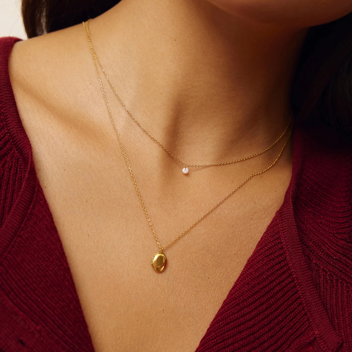 Gold Floating Diamond Style Necklace
