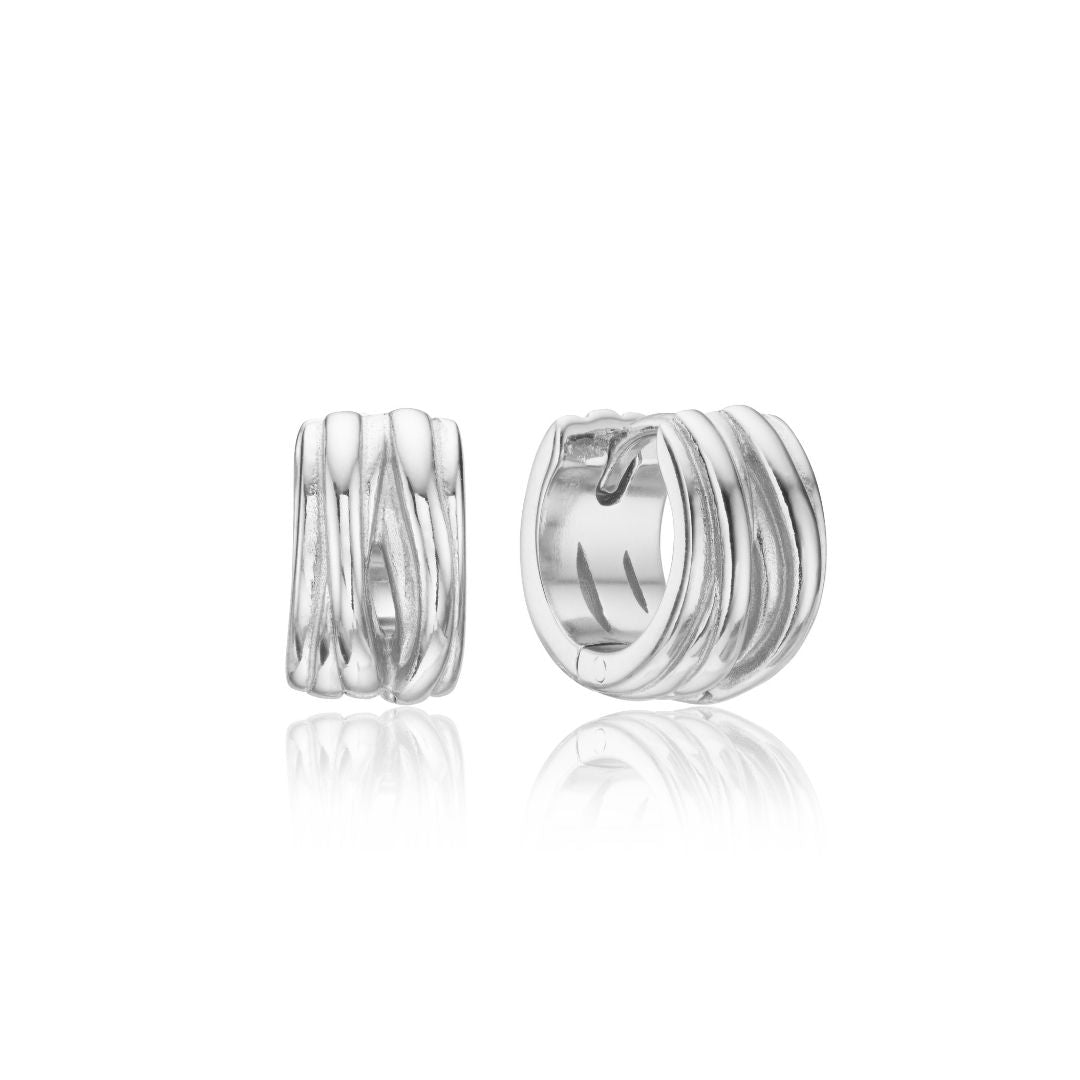 Silver Chunky Ribbed Huggie Hoop Earrings