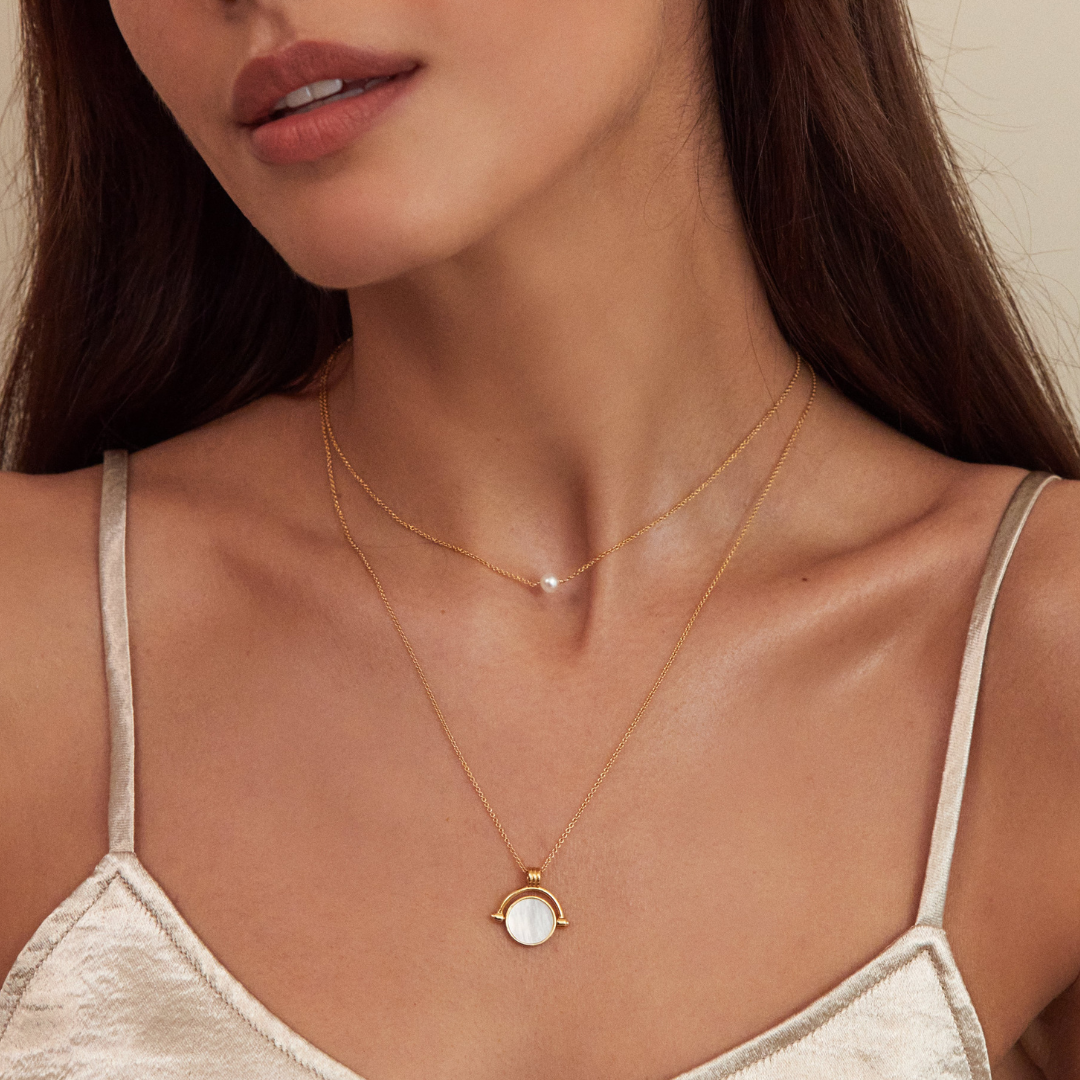 Gold Mother of Pearl Spinning Disc Necklace