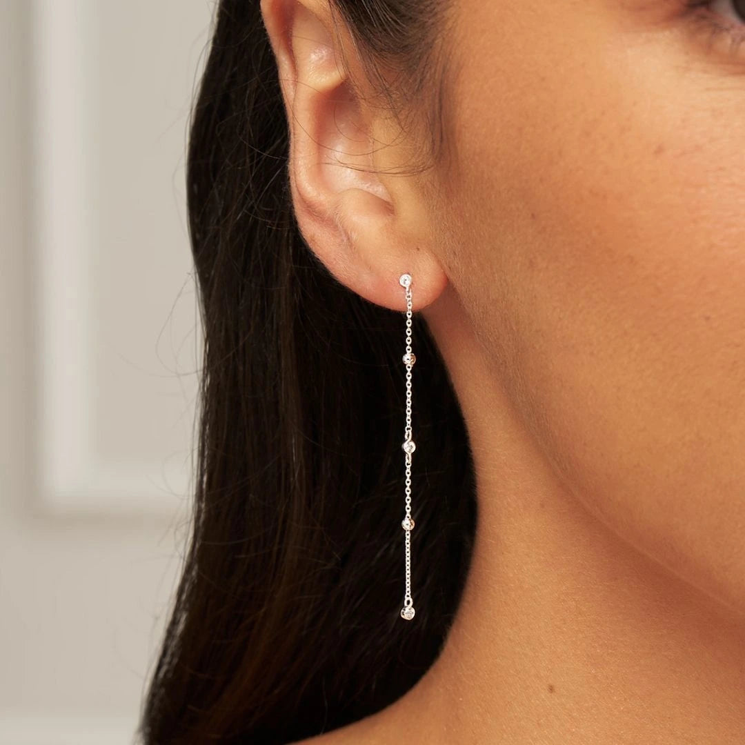 Silver Diamond Style Drop Satellite Stud Earrings