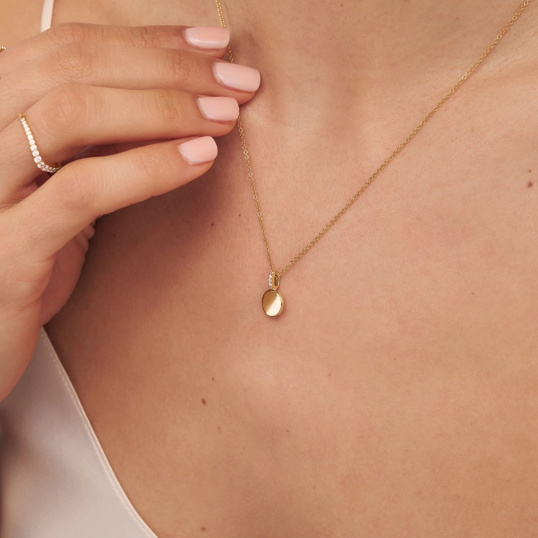 Gold Small Diamond Style Personalised Disc Necklace
