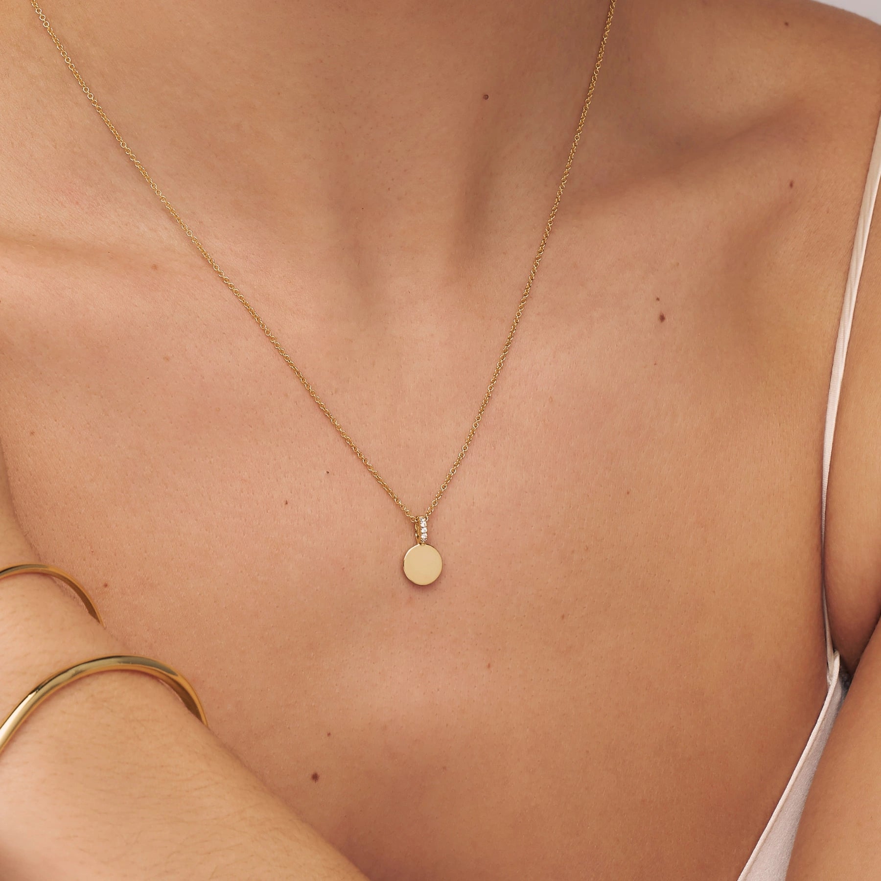 Gold Small Diamond Style Personalised Disc Necklace