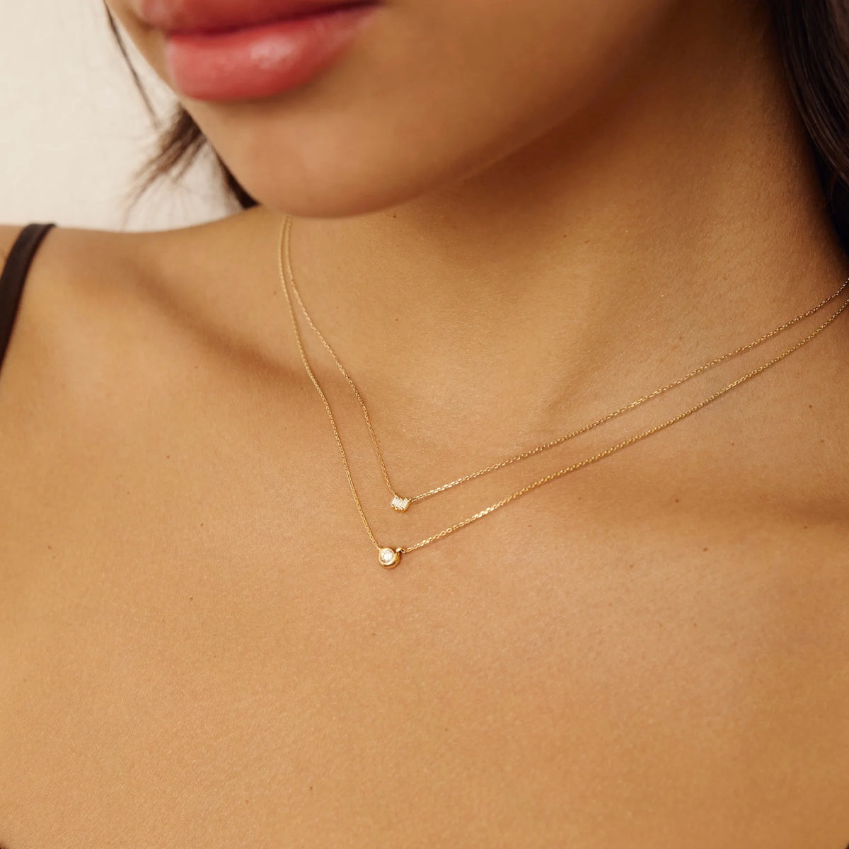 Gold Triple Baguette Diamond Style Necklace