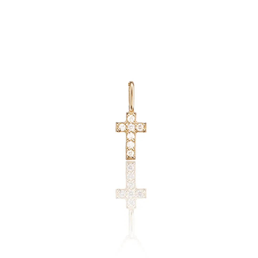 Solid Gold Genuine Diamond Individual Tiny Cross Charm