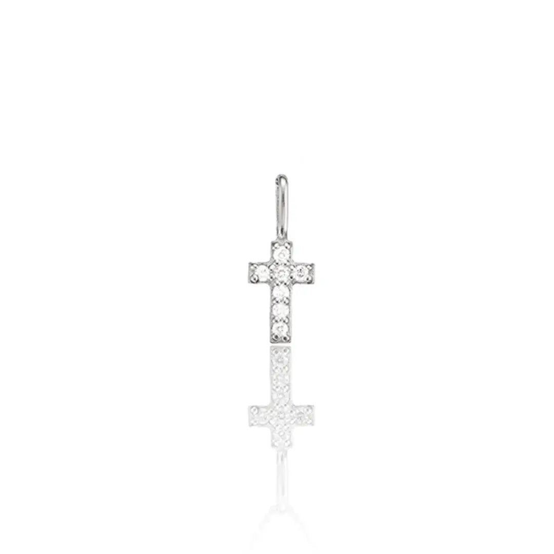 Solid White Gold Genuine Diamond Individual Tiny Cross Charm