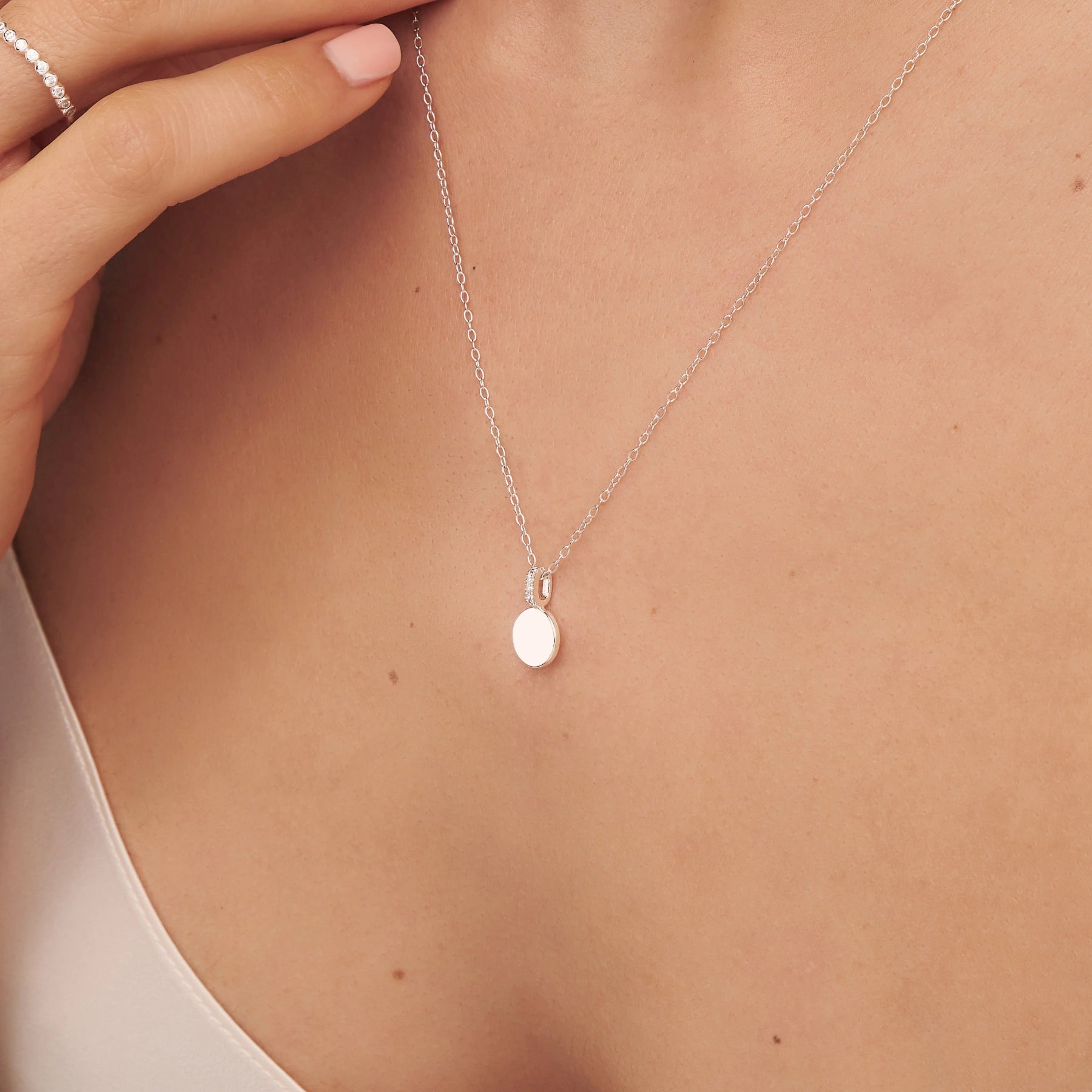Silver Small Diamond Style Personalised Disc Necklace