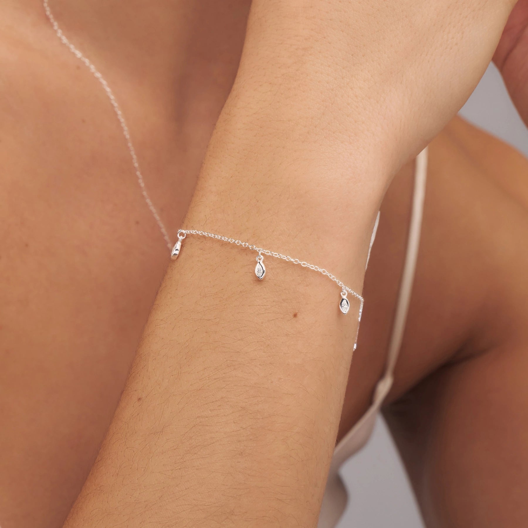 Silver Diamond Style Marquise Drop Bracelet