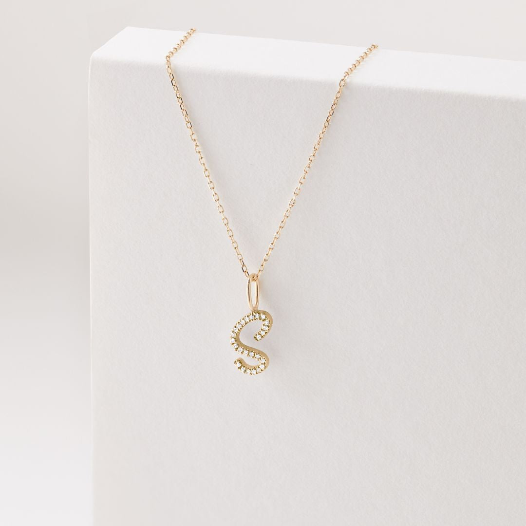 Gold Diamond Style Curve Initial Letter Necklace