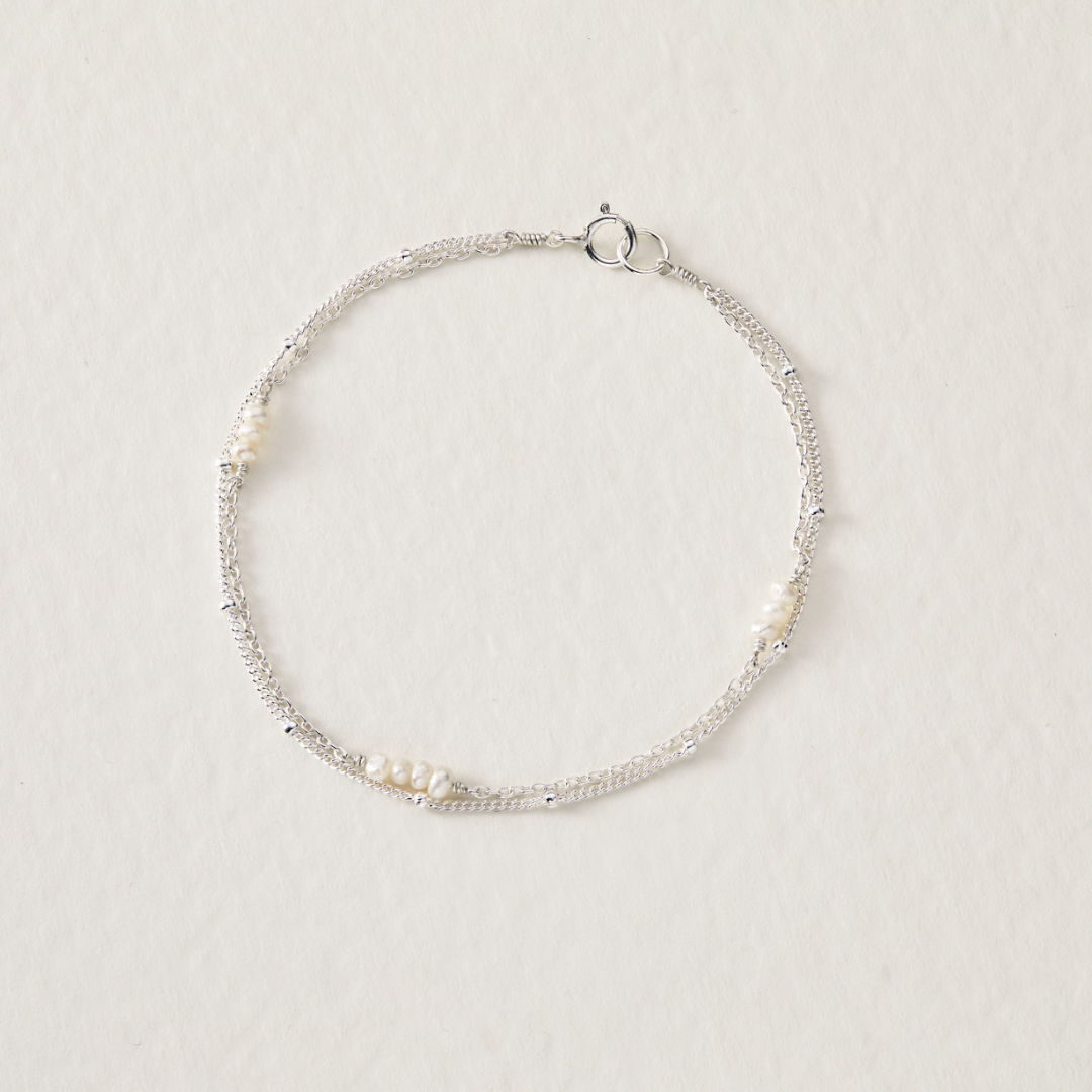 Silver Layered Satellite Mini Pearl Bracelet