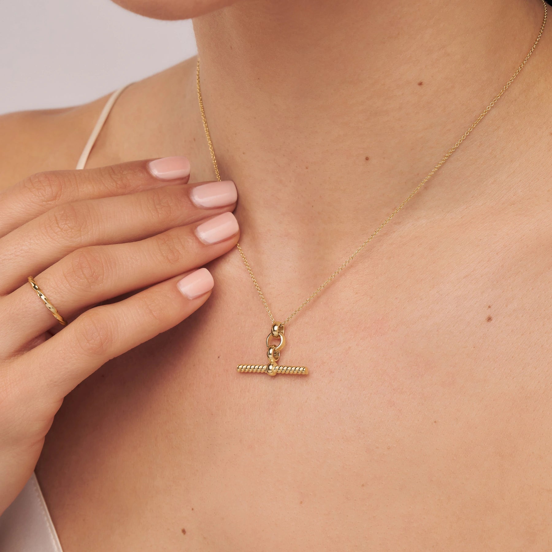 Gold Twisted T-Bar Necklace
