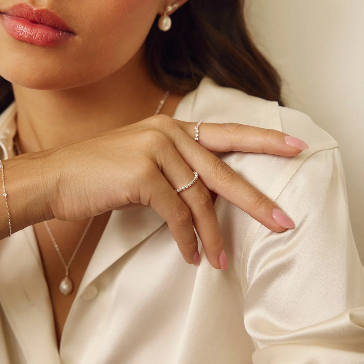 Silver Diamond Style Wave Ring