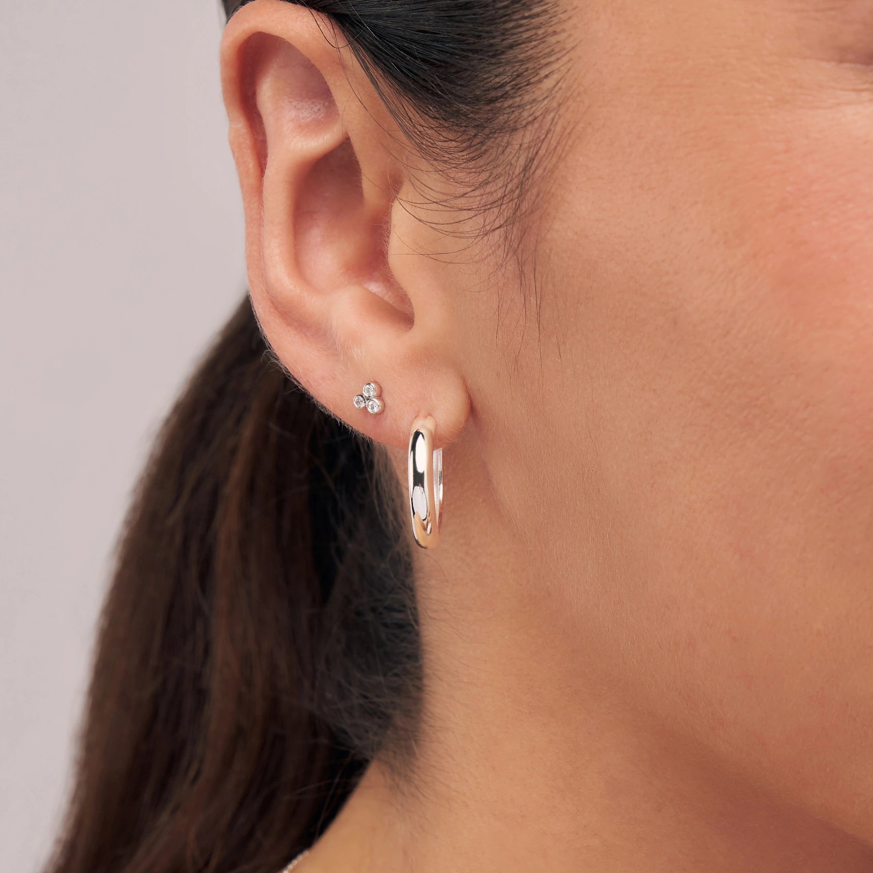 Silver Diamond Style Pyramid Stud Earrings