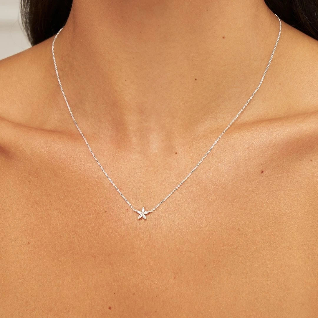 Silver Diamond Style Flower Necklace