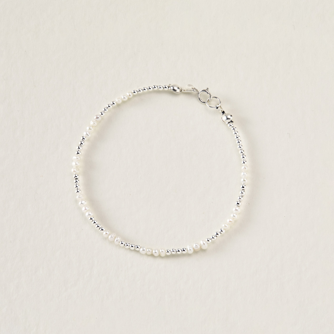 Silver Beaded Mini Pearl Bracelet