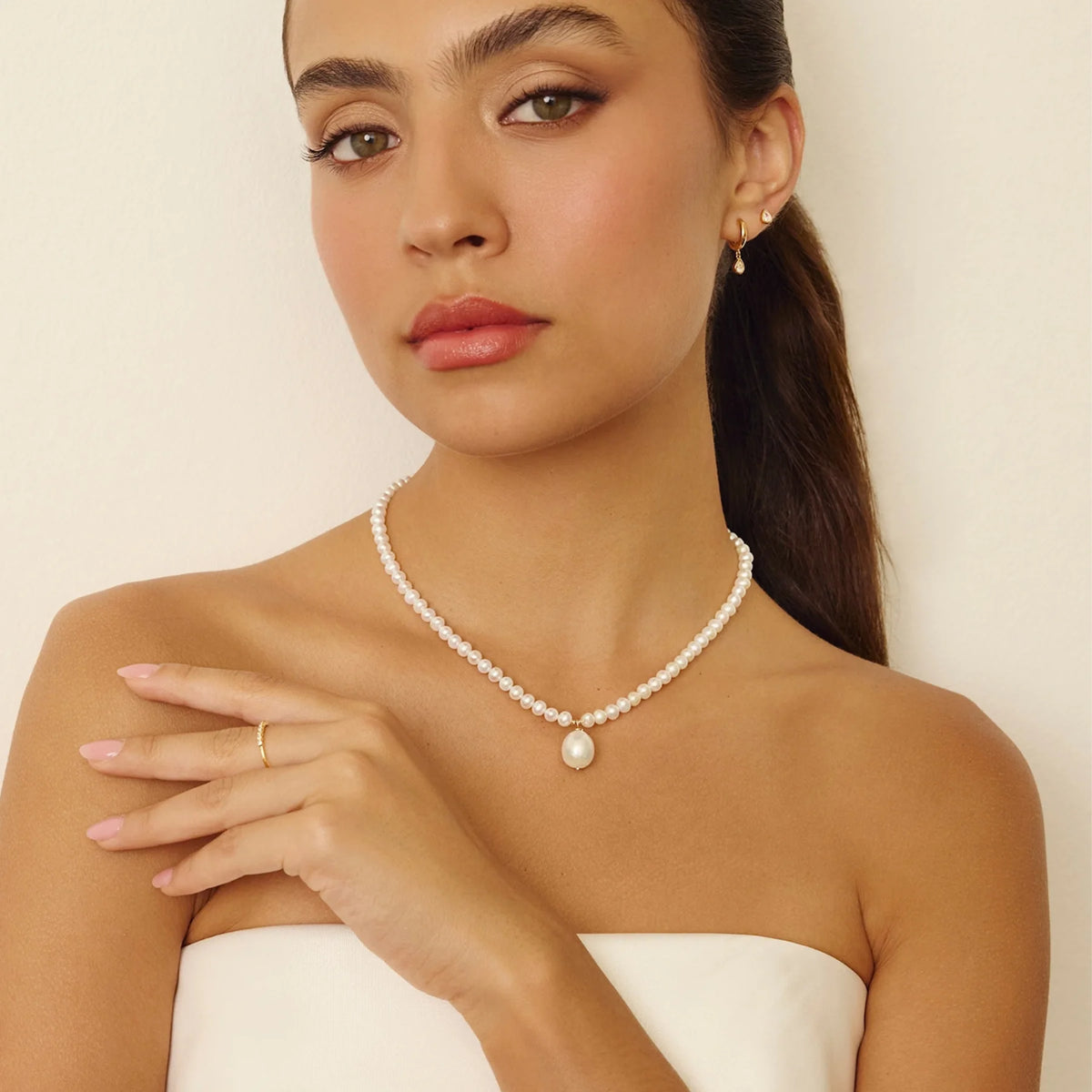 Gold Pearl with Baroque Drop Necklace