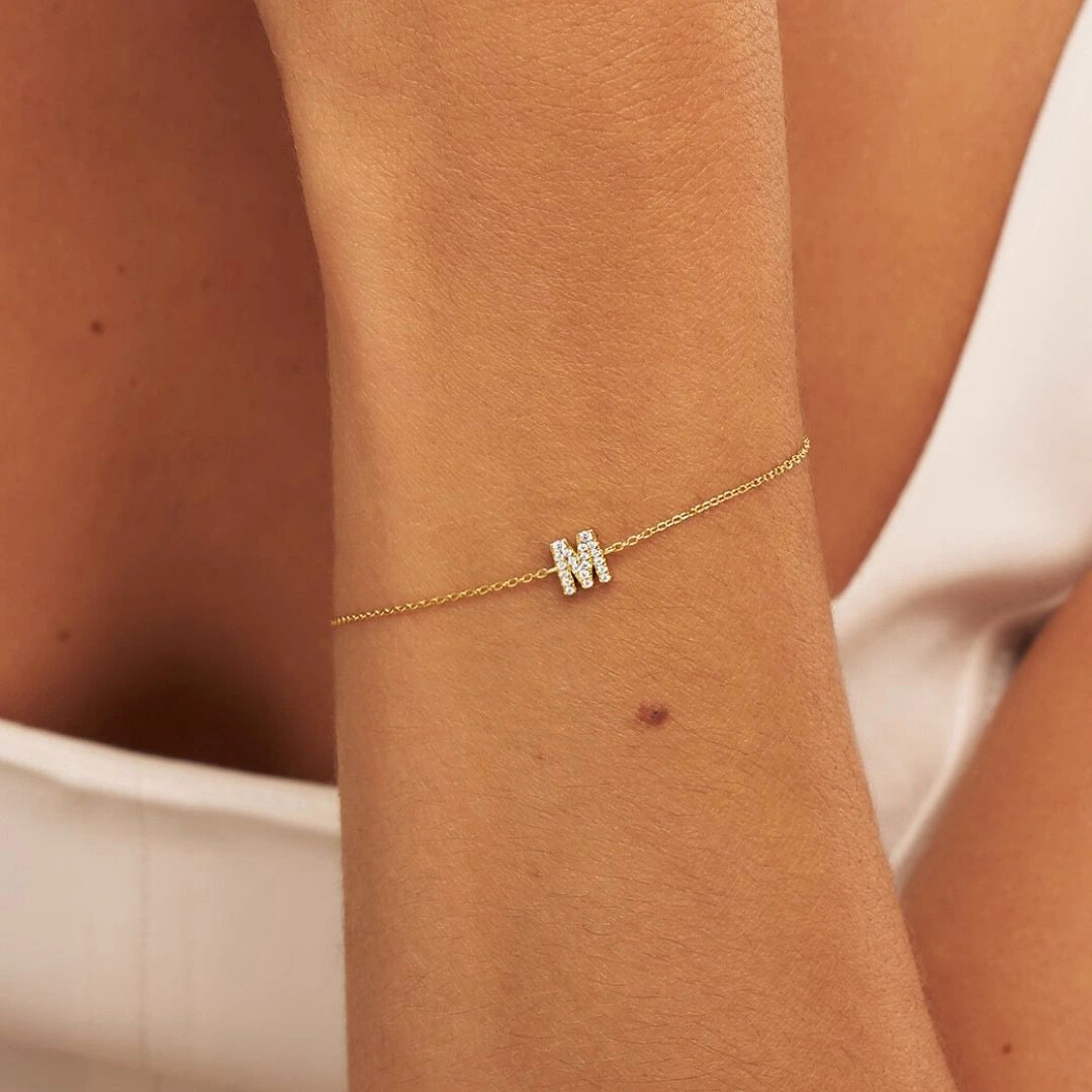 Gold Diamond Style Miniature Initial Letter Bracelet