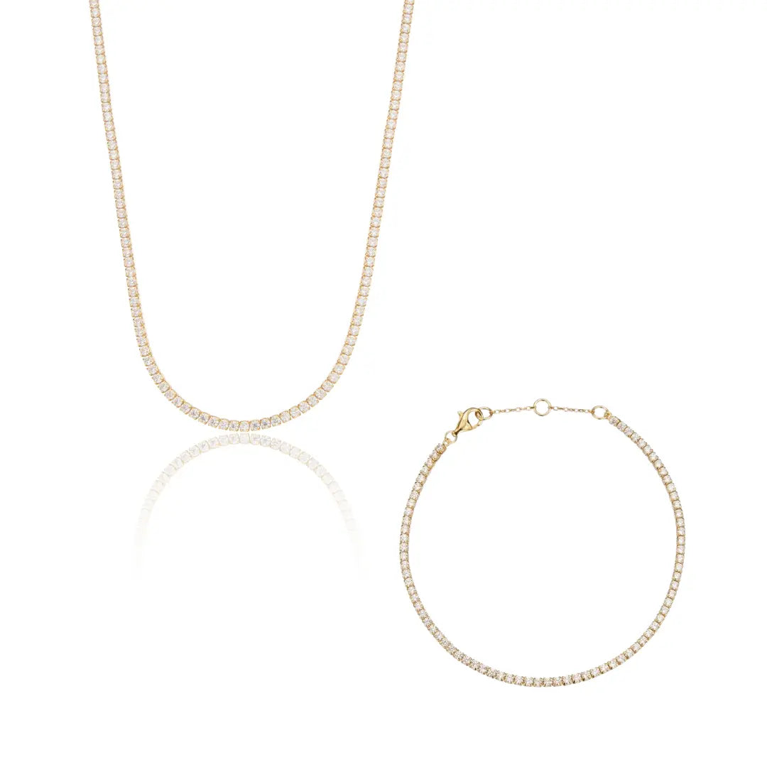 Gold Diamond Style Tennis Necklace and Bracelet Gift Set