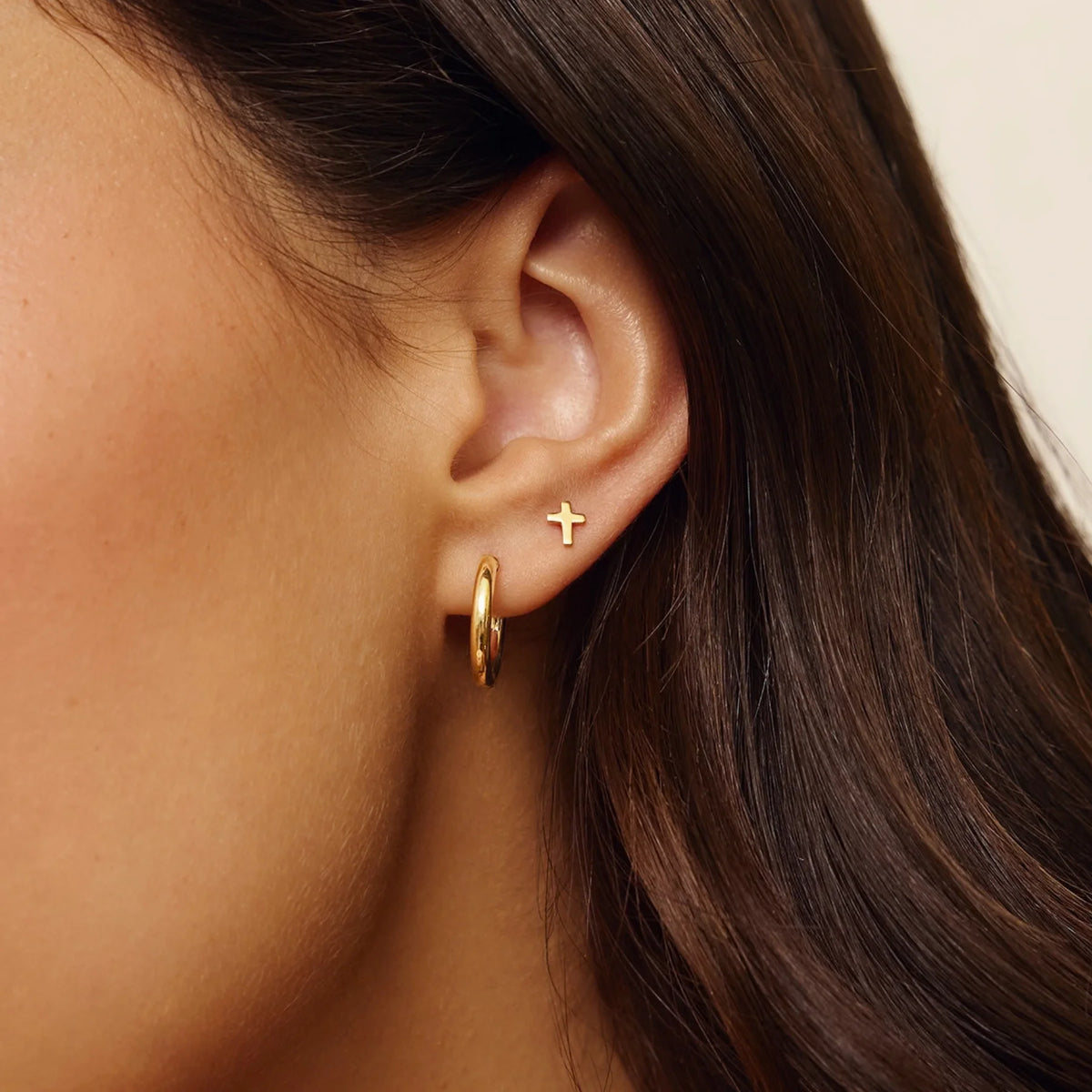 Gold Tiny Cross Stud Earrings