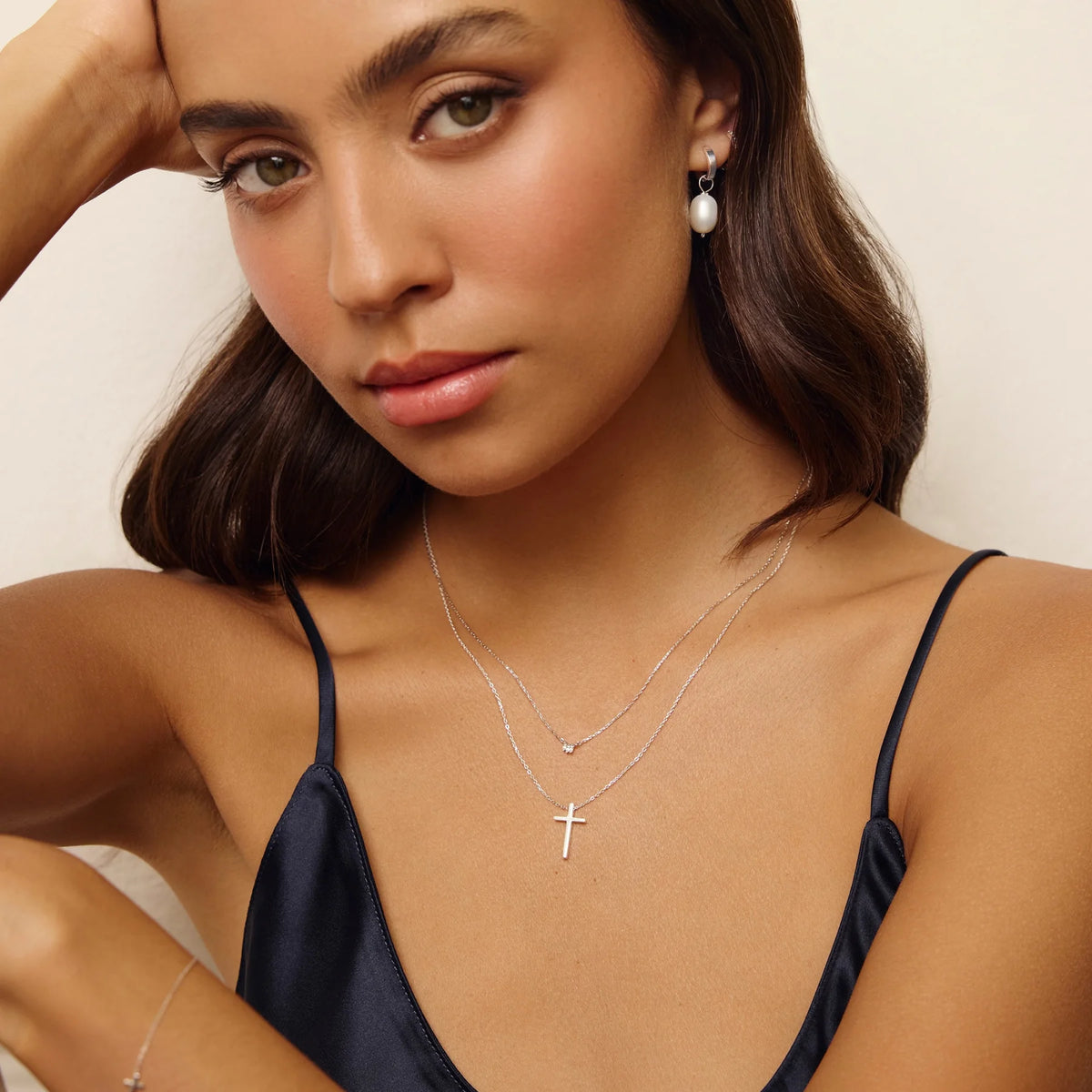 Silver Thread-through Cross Necklace