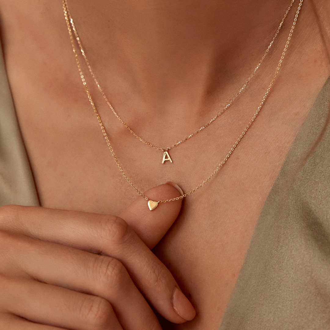 Solid Gold Miniature Initial Letter Necklace