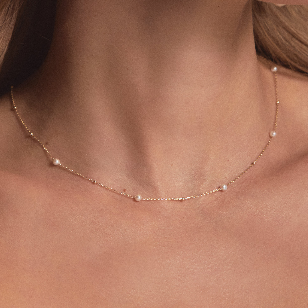 Gold Five Pearl Satellite Necklace
