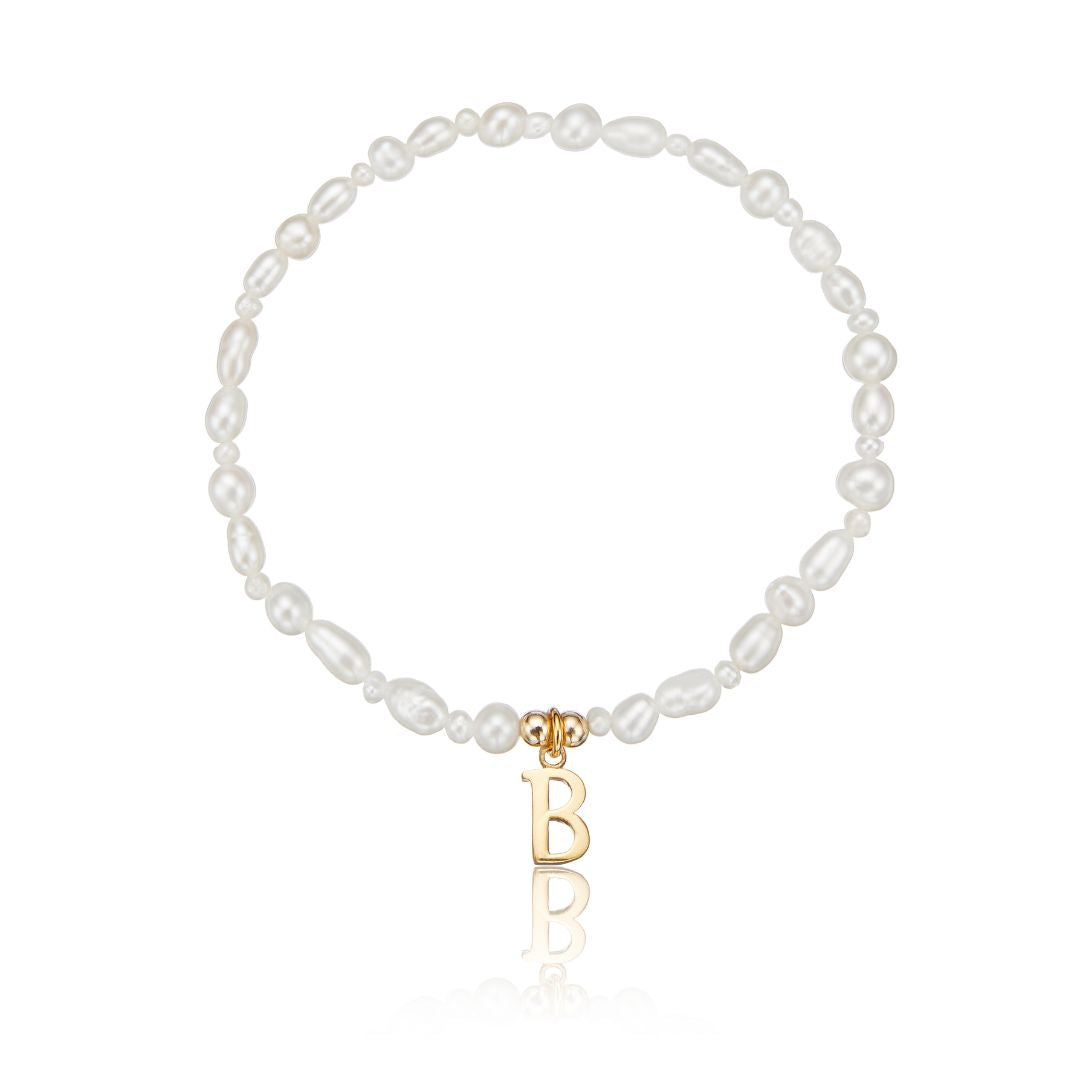 Gold Pearl Initial Letter Bracelet