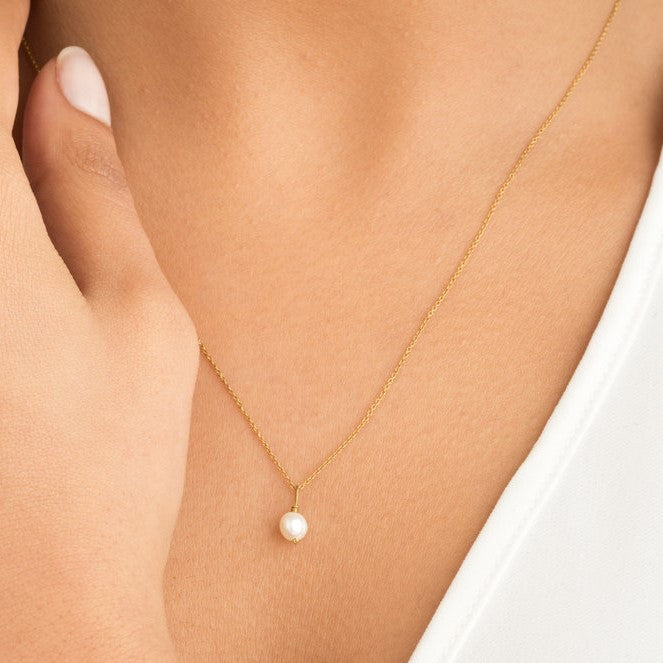 Gold Diamond Style Huggies and Single Pearl Necklace Set