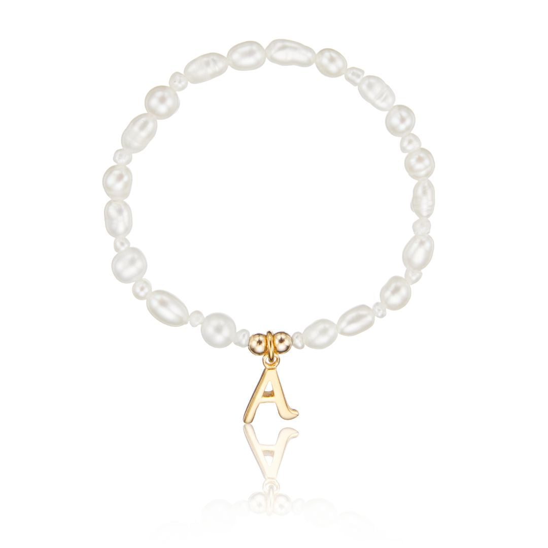 Gold Children's Pearl Initial Letter Bracelet