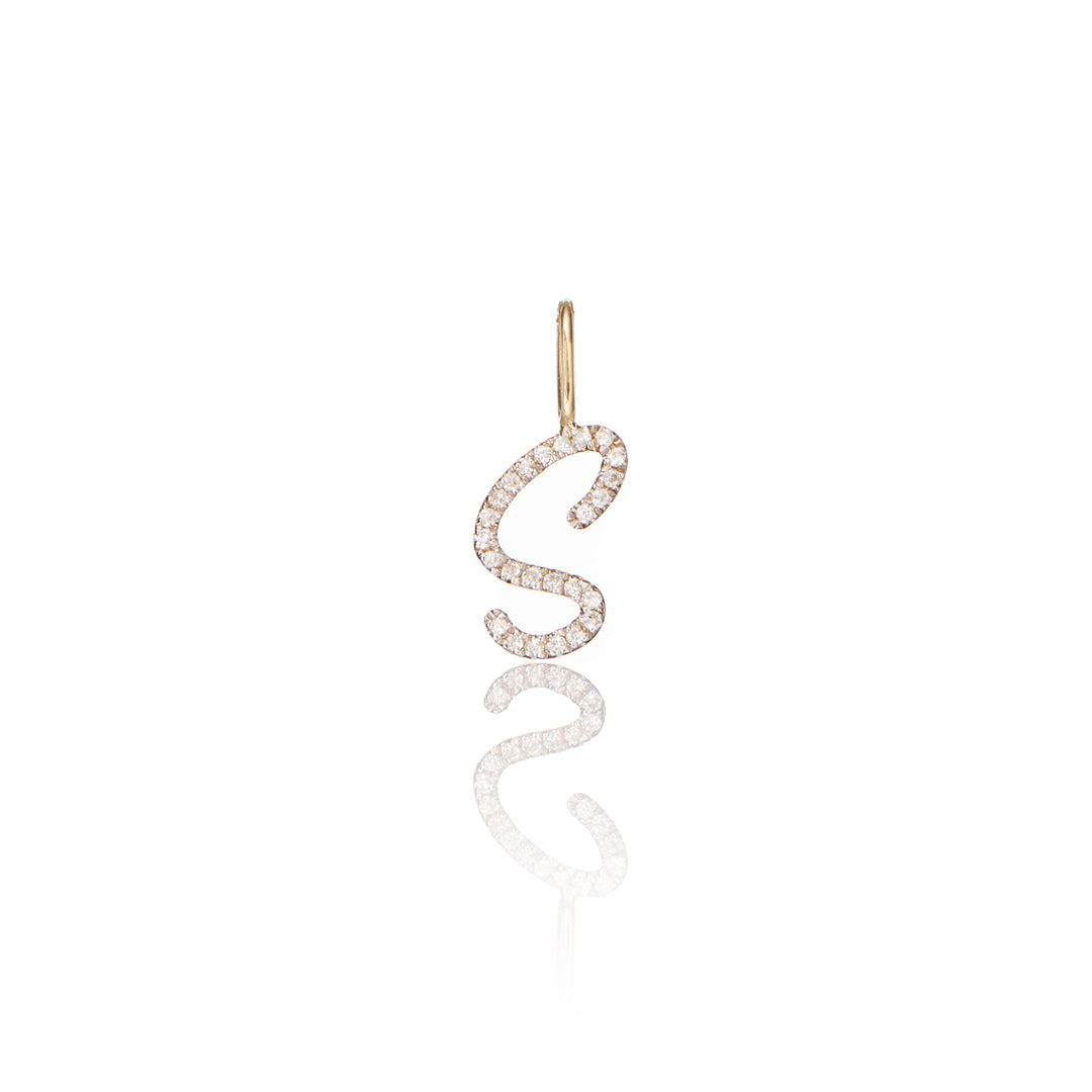 Gold Individual Diamond Style Curve Initial Charm